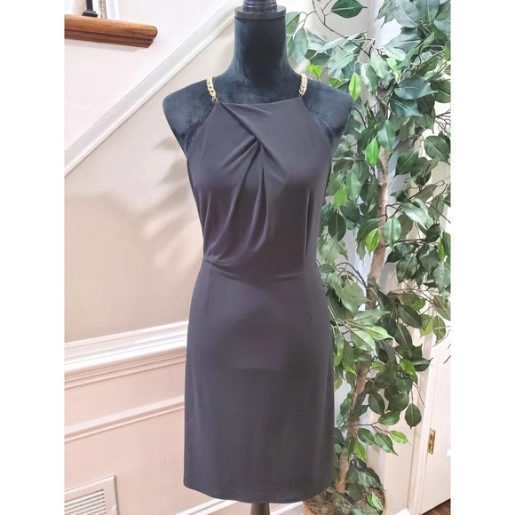 Laundry by Shelli Segal LBD Cocktail Dress Black Chain Straps Cut Out Size 10 - Picture 12 of 12